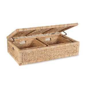  Natural Woven Under Bed Storage Basket with Two Removable 
