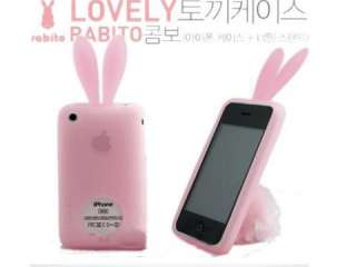 Clear Pink Bunny Rabito Rubber Case Cover For Iphone 3G 3GS  