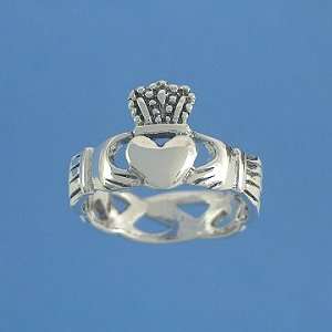 R278 Sterling Silver Claddagh Heart in Hands Celtic Band Ring Size 8.5 