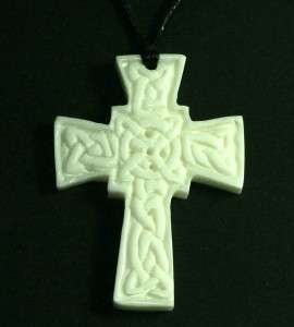 Celtic Solar Cross with detailed knot carvings from genuine bone N1 