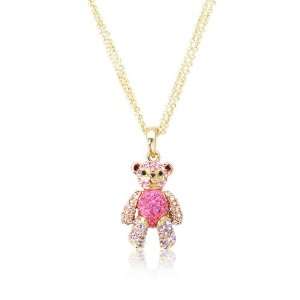  Cheerful Swarovski Crystal Teddy Bear Pendant Necklace 