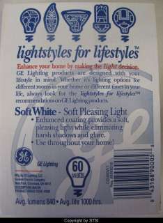 GE Soft White 60W Light Bulb, 4 Pack CGN60W1 ~STSI 043168900058  