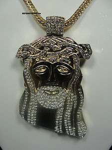 ICED OUT JESUS FACE GOLD PENDANT W/36 FRANCO CHAIN  