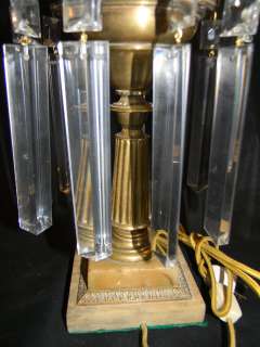ANTIQUE 1850 BRASS COLUMN & MARBLE SOLAR LAMP W SHADE  