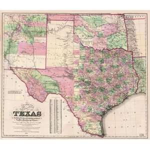  Reproduction of an 1872 Map of Texas by Joseph Hutchins 