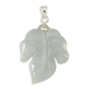    .925 Sterling Silver Chinese Green Leaf Jade Pendant Jewelry