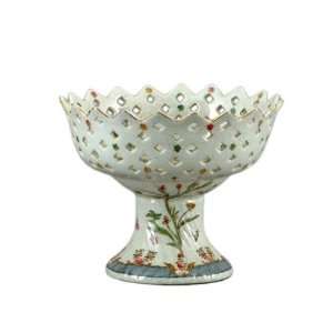  10 Dia. Chinoiserie Satin Grass Pattern Porcelain Compote 