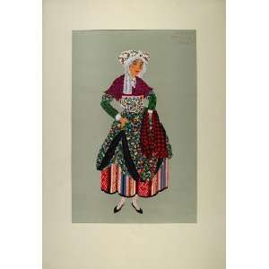  1929 Pochoir French Woman Costume Dress Issoire France 