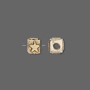  #792 Gold pewter, 8x6mm cube, star symbol   sold per bead 