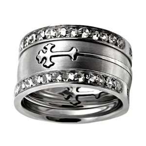    Womens Silver Double Cross Tiara Christian Purity Ring Jewelry