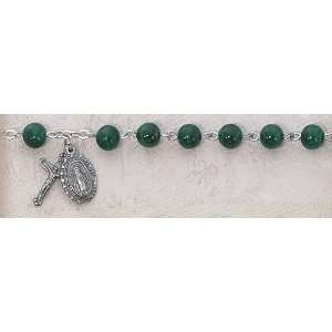  Malachite Silver Plated Catholic 7MM Rosary Bracelet 7 1/2 