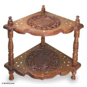 Wood corner table, Florid Fans (medium)