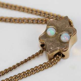   Victorian Gold Filled Opal Cabochon Watch Chain with Slide  