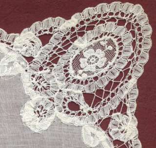 GORGEOUS FRENCH ANTIQUE HANDKERCHIEF with lace edging  handmade  