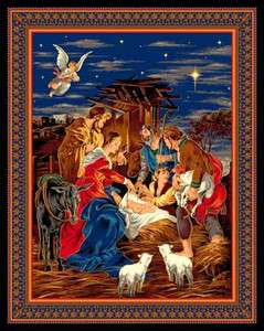 Christmas Nativity Jesus Mary Joseph Angel Fabric PANEL  
