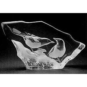  Magpies Two Birds Etched Crystal Sculpture by Mats 