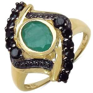   Plated 1.70 ct. t.w. Emerald and Black Spinel Ring in Sterling Silver