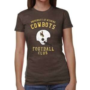 Wyoming Cowboys Ladies Club Juniors Tri Blend T Shirt   Brown  