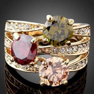 Swarovski Ruby Citrine Peridot Crystal GP Fashion Ring  