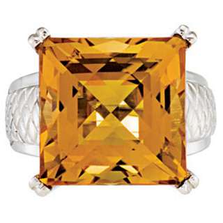 STERLING SILVER CHECKERBOARD CITRINE RING   SOLITAIRE  