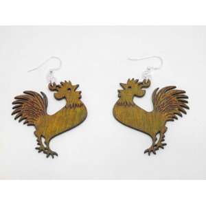  Tangerine Rooster Cockerel Wooden Earrings GTJ Jewelry