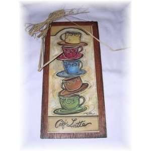 Cafe Latte Stacked Coffee Mugs Kitchen Wall Art Sign 