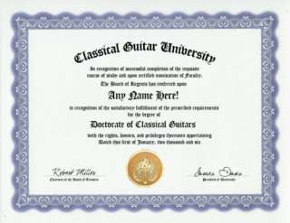 CLASSICAL GUITAR DIPLOMA  PLAYER PLAYING GUITARIST GIFT  