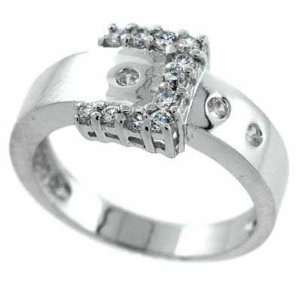   Silver Designer Simulated Diamond CZ Belt Buckle Ring Jewelry