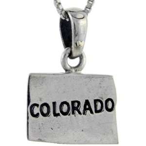 925 Sterling Silver Colorado State Map Pendant (w/ 18 Silver Chain 