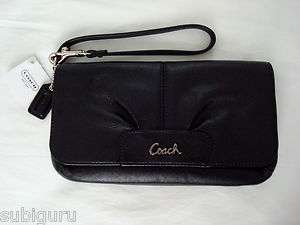 Coach Large Leather Flap Clutch Wristlet Wallet Bag Purse Black 45981 