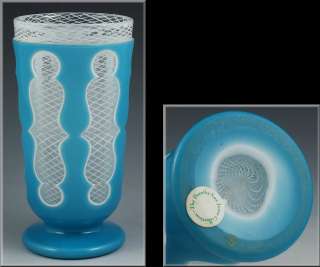 Superb 19thC Double Cut Overlay Glass Spill Vase w/ Latticino  