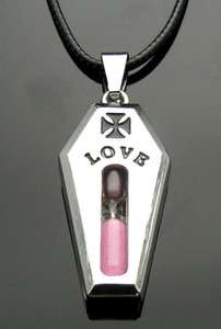TF744A Pink Hour Glass COFFIN Stainless Steel Pendant Necklace Punk 