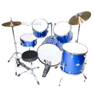 NEW 5 PIECE BLUE FULL SIZE DRUM SET + CYMBALS & THRONE  