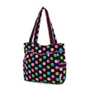 Quilted Polka Dot Print Tote Purse Shoulder Diaper Book Bag Black with 