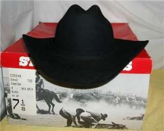 Stetson Cowboy Hat 4X Beaver Fur Felt Canyon Black size 7 1/8 In Box 