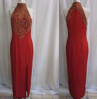   VINTAGE LAND MARK SILK HAND CRAFTED SEQUINS BEADS RED DRESS SIZE SMALL