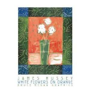  James Hussey   White Flowers On Orange Canvas