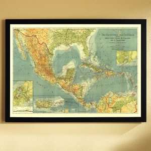   1922 Countries of the Caribbean Map   Black Frame