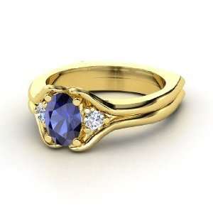    Stone Ring, Oval Sapphire 14K Yellow Gold Ring with Diamond Jewelry