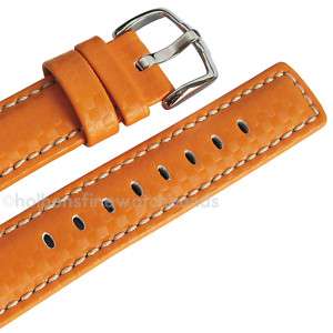 20mm Hirsch CARBON FIBER Orange Leather Water Resistant Mens Watch 