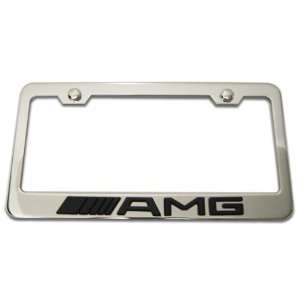 Mercedes Benz AMG Black Logo Chrome License Plate Frame (Made of Metal 