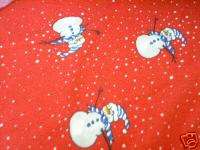 SNOWMEN ON RED COTTON KNIT FABRIC CHRISTMAS  