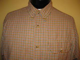 Orvis Long Sleeved Shirt, Large, Cotton/Wool Blend, Blue and Rust 