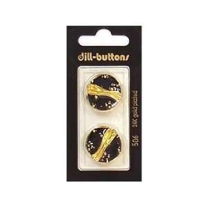  Dill Buttons 22mm Shank Enamel Black/Gold 2 pc (6 Pack 