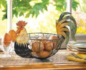 Country kitchen Rooster wire centerpiece basket bowl  
