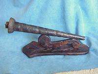 Pair Antique Carved Wooden Gothic Arts & Crafts Torch Spanish Candle 