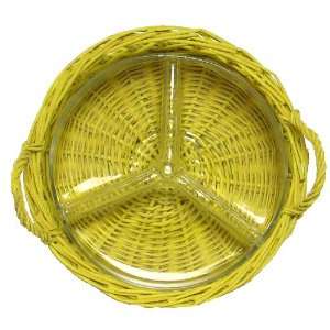   Painted Willow Basket with Glass Crudite Bowl 11.5D