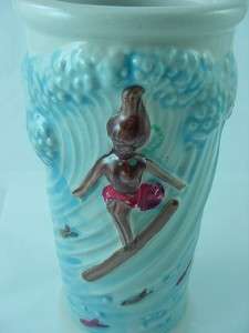 Hawaii Longboard Surfing Hula Girl Otagiri Ceramic Vase  