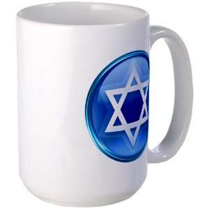   Large Mug Coffee Drink Cup Blue Star of David Jewish 