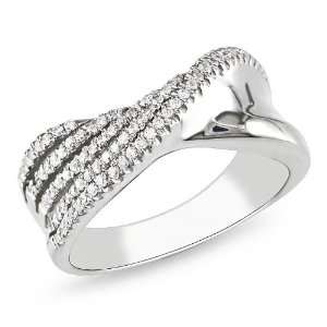  Sterling Silver Round Cubic Zirconia Fancy Band Ring 